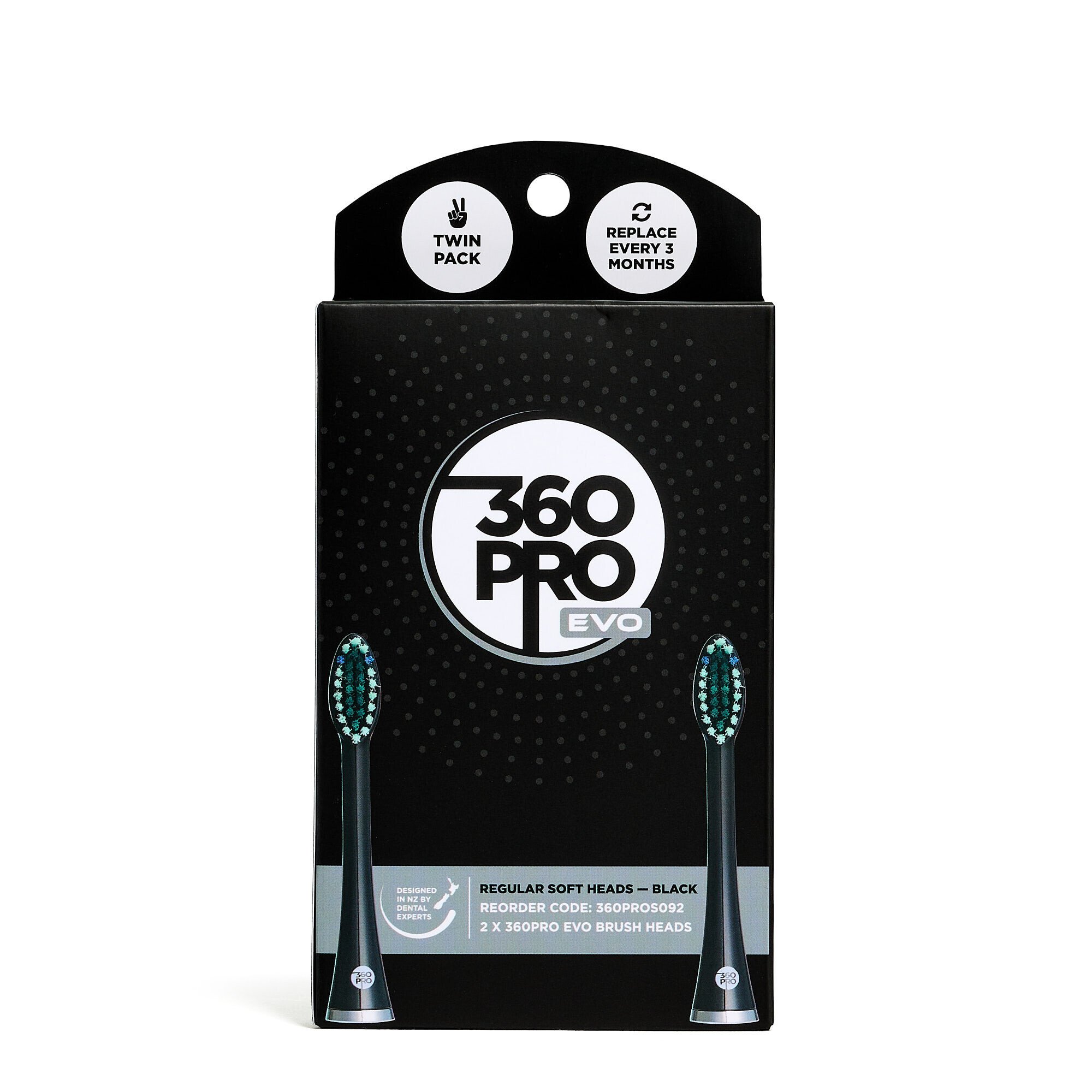 360PRO Evo Sonic Toothbrush Regular Soft Heads Black Smile Store