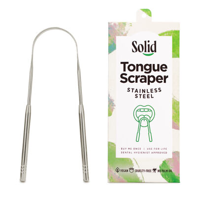 Solid stainless steel tongue scraper