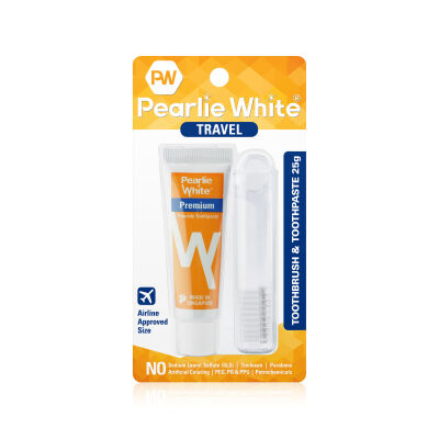 Pearlie White Travel Toothbrush with Premium Toothpaste 25gm