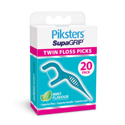 Piksters Supagrip Mint Twin Floss Picks (20 Pack)
