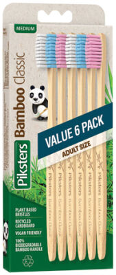 Piksters Bamboo Classic Adult Medium Toothbrush Value 6 Pack